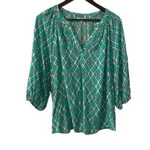 Crown & Ivy Women's Plus Size 3/4 Sleeve Print Peasant Top Size 1X